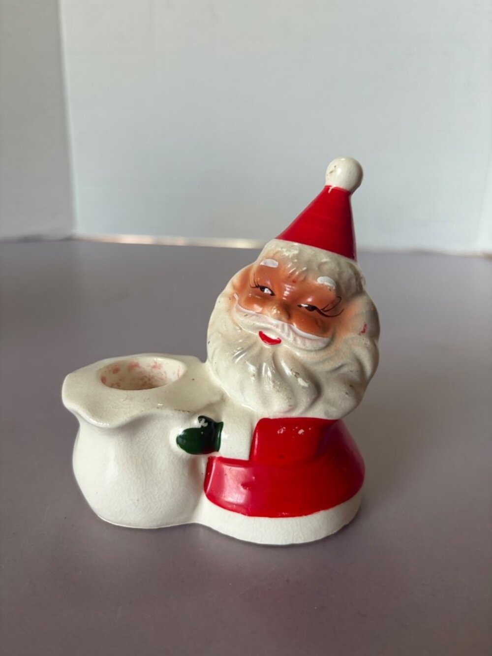 Vintage Santa Claus Ceramic Candle Holder Christmas Decor